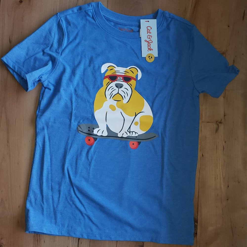 Kids Blue Bulldog Skateboard Graphic T-shirt